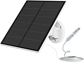 5W Panneau Solaire pour Caméra de Sécurité, Chargeur Solaire pour Caméra Extérieure à Batterie Rechargeable DC 5V, avec port Micro USB, Adaptateur USB-C, IP65 Waterproof, 1 Pack