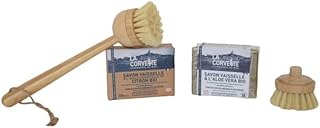 Kit zéro déchet Complet-Brosse en sisal et Bambou-tête de Rechange-2 Pains de Savon à Vaisselle La Corvette Citron et Aloe Vera Bio ECOCERT