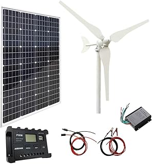 Kit de système Hybride Solaire éolien 220 W : générateur éolien 100 W + Panneau Solaire Mono 120 W + Accessoires pour Camping-Car, Camping, Bateau, caravanes, Camping-Car