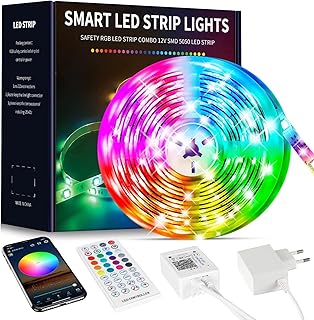 Ruban LED 10M, Bande LED 5050 RGB pour LED Chambre, avec Télécommande 40 Touches et Contrôle via APP Bluetooth, Idéal pour Noël, Mariage, Fête et Chambre (10m*1)