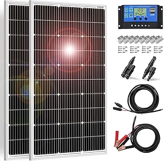 DOKIO 2PC Panneau Solaire 100W 18V Photovoltaïque Monocristallin 200W pour charger la Batterie 12V