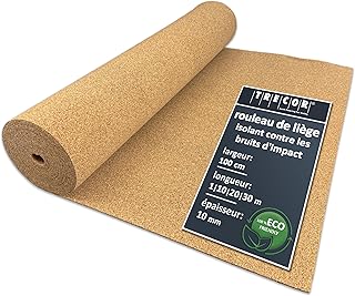 1 m² | Isolation phonique TRECOR Rouleau en liège – Épaisseur 10 mm – Isolation acoustique naturelle et écologique pour sols stratifiés et parquets – 1 m²